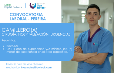 Camillero(a) Área de cirugía, hospitalización y urgencias