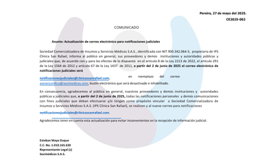 Actualización de correo electrónico para notificaciones judiciales
